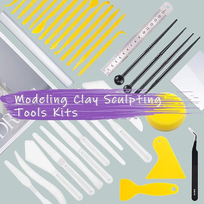 Swpeet 36Pcs Modeling Clay Sculpting Tools Kits, Ball Stylus Tool, Pottery Tools, Rubber Tip Pens, Plastic Clay Tools,Sculpting Kit for Making Modeling Clay Cake Fondant Decoration,Clay,Ceramics