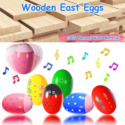 6 Pack Easter Basket Stuffers, Eco-Friendly Woode Percussion Musical Shaker, Toddlers Stocking Stuffers 1-3 Year Old, Montessori Toys for Kids Boys Girls Easter Party