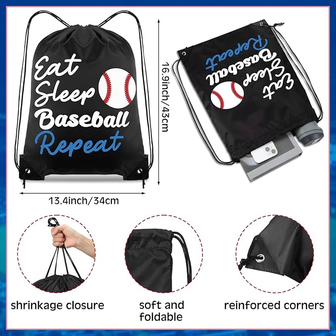 48 Pcs Baseball Party Favors for Kids Include 12 Baseball Drawstring Bags, 12 Baseball Keychain, 12 Silicone Baseball Bracelets, 12 Mini Stress Ball for Sports Birthday Supplies Decorations