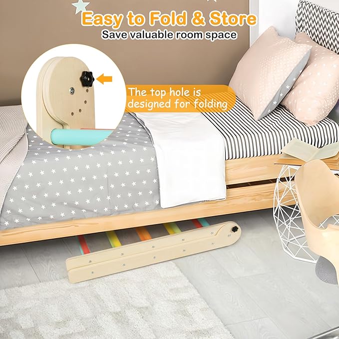 HONEY JOY Climbing Toys for Toddlers, 4 in 1 Foldable Wooden Montessori Kids Triangle Climber, Double Side Ramp & Climber, Baby Learning Indoor Climbing Ladder Gym for Boys Girls (Colorful)