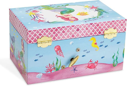Jewelkeeper Mermaid Music Box & Little Girls Jewelry Set - 3 Mermaid Gifts for Girls - Jewelry Box for Girls