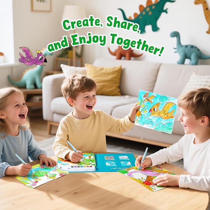 JoyCat Paint with Water Coloring Books for Toddlers, Watercolor Painting Sets for Kids Ages 3-5 4-8, Arts and Crafts Drawing Activities Toy Birthday Gifts for Boys Girls (Dinosaurs)