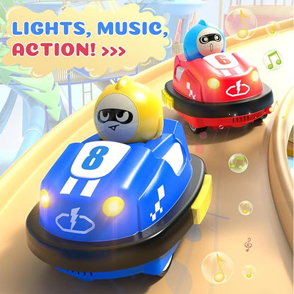 NQD Remote Control Car for Toddler, 2 Pack RC Ejecting Bumper Cars for Kids, RC Cars Toy with Led Lights & Sound, Rechargeable Cartoon Battle Car Toys for 1-3 2-4 3-5 Year Old Kids Birthday Xmas Gift