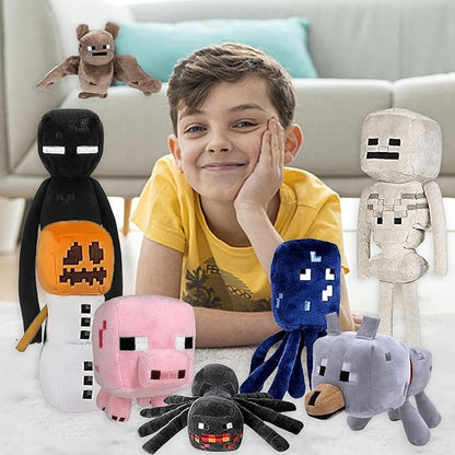 8Pack Snow Golem Plush, Enderman Plush, Baby Wolf, Baby Pig, Spider, bat, Skeleton Shooter, Squid Stuffed Animals Toys，Great Gift for Children and Fans.