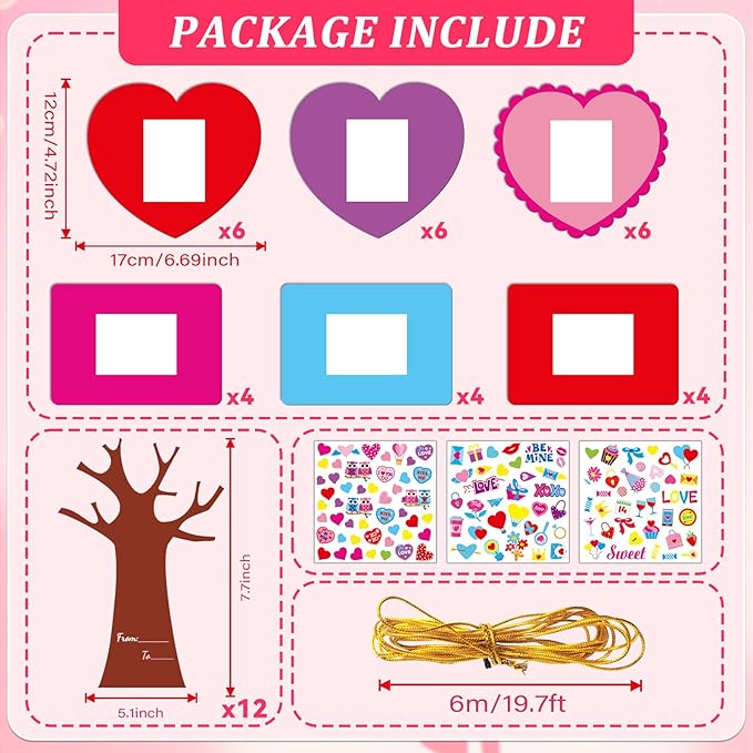 Qyeahkj Picture Frame Craft Set, 30 Set Valentines Day Art Kit for Kids with Easel, Heart Tree Picture Frame, Owl Stickers, Tree Card, Glue Points