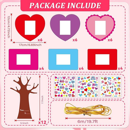 Qyeahkj Picture Frame Craft Set, 30 Set Valentines Day Art Kit for Kids with Easel, Heart Tree Picture Frame, Owl Stickers, Tree Card, Glue Points