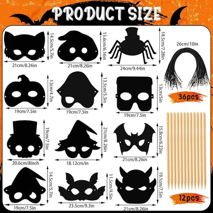 AUGSUN Halloween Crafts, Rainbow Scratch Mask for Halloween Party Favors Supplies Magic Scratch Paper Art Mask for Kids