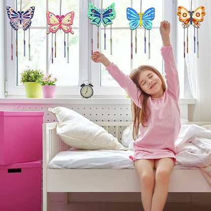 Fennoral 8 Pack Butterfly Wind Chime Kits for Kids Make Your Own Butterfly Wind Chimes Wooden Arts and Crafts Ornaments DIY to Paint Butterfly Craft for Fall Art Activity Birthday Decoration