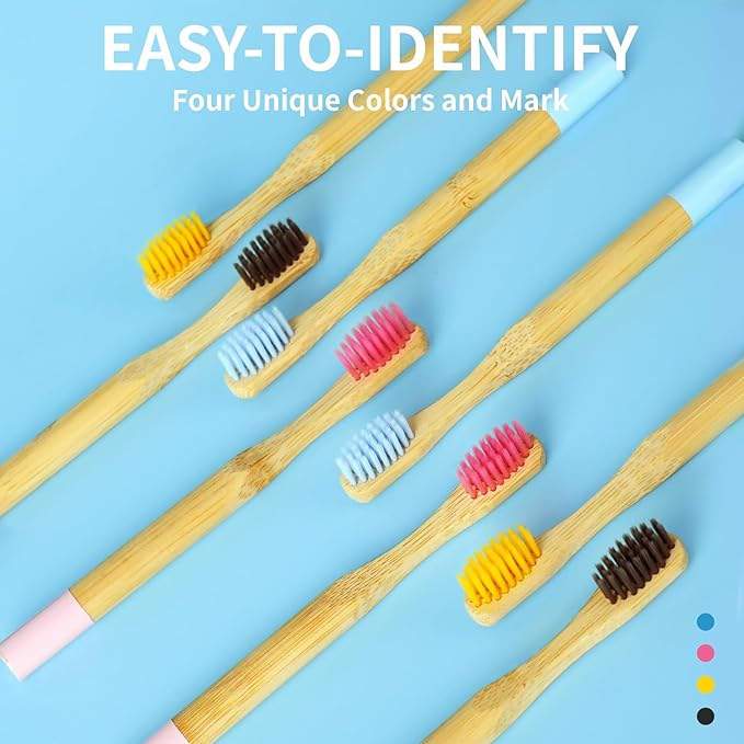 GENKENT 8 Counts Kids Bamboo Toothbrushes BPA Free Soft Bristles Travel Tooth Brush Natural Charcoal Toothbrush