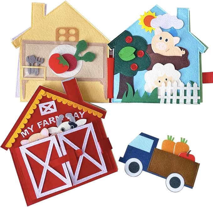 Quiet Book Toddler Book Farm Animals Activity Busy Book Felt Book for Toddlers 2-3 4 Year Old Boy Girl Montessori Toys Cloth Book (My Farm Day)