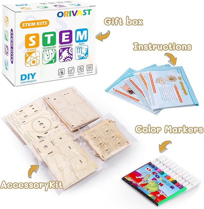 STEM Science Kit for Kids Ages 8-12, Wood DIY Craft Building Kits for Boys Girls 7-11, Science Experiment Projects for Engineering Model Kit, 3D Wooden Puzzle Toys for 9 10 12 14 Years Old
