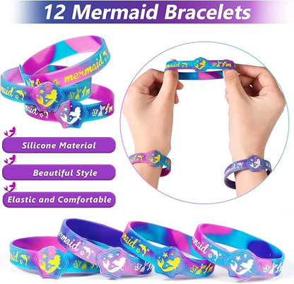 Golray Mermaid Party Favors Birthday Supplies Girls, Necklace Silicone Bracelet Gift Bag Sticker Keychain Ring Hairpin, Pinata Filler Goody Bag Stuffer Classroom Prize Kids Little Mermaid Party Decor