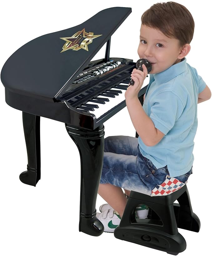 Winfun Symphonic Grand Piano Set for Kids 3+ Years 37 Keys 15 Demo Songs 8 Instruments & Rhythms Record & Playback Detachable Microphone Concert Stool Educational Music Toy