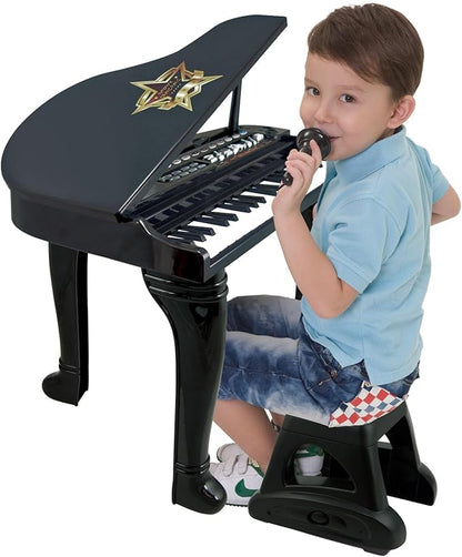 Winfun Symphonic Grand Piano Set for Kids 3+ Years 37 Keys 15 Demo Songs 8 Instruments & Rhythms Record & Playback Detachable Microphone Concert Stool Educational Music Toy