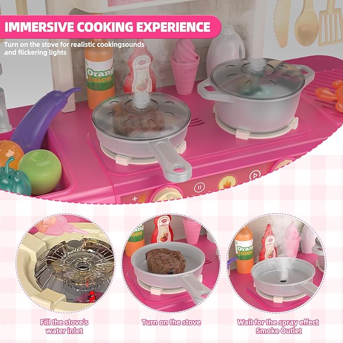 Play Kitchen for Girls and Boys - Realistic Toy Kitchen Set with Lights, Sounds, and Water Circulation for Ages 3-8