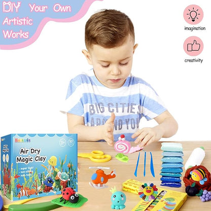 Modeling Clay Kit - 50 Colors Air Dry Magic Clay, DIY Molding Clay with Sculpting Tools, Soft & Ultra Light, Arts and Crafts Gift for Boys & Girls Age 3-12 Year Old