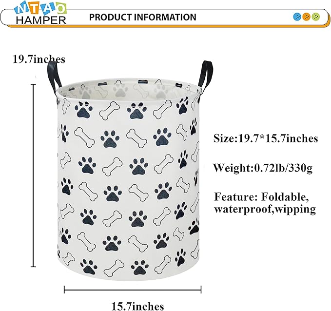 NTAOHAMPER Kids Laundry Hamper, Waterproof Storage Bin, Baby Boy Nursery Hamper with Paw Design, Clothes Organizer, Toys Bin, Room Decor