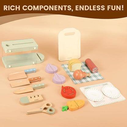 Play Knife Set, Play Kitchen Accessories, Wooden Pretend Play Food Set Toys for Kids Toddlers, Gifts for 2 3 4 Years Old Girls Boys