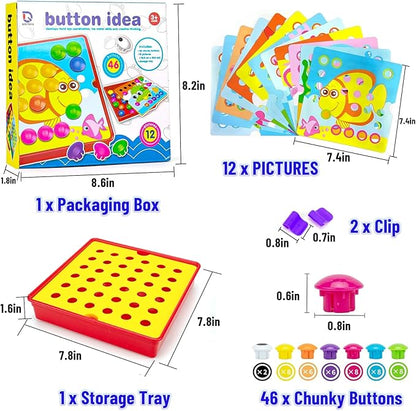 Button Art Toys for Toddlers, Crafts for Toddler Toys Age 3-5, Early Learning Educational Toys, Color Matching Puzzle, Fine Motor Skills Game, Preschool Learning Toys for Boys & Girls 3+