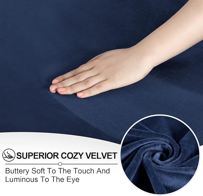 FestiCorp Recliner Chair Covers Real Velvet 4-Pieces Recliner Covers for Small Lazy Boy Recliner Chair Stretch Recliner Sofa Slipcovers Furniture Protector with Side Pocket & Elastic Bottom, Navy