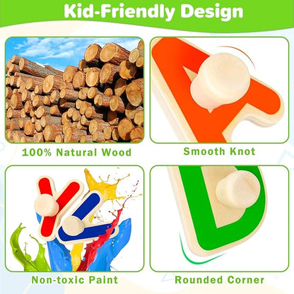 Jumlys Montessori Toys for Toddlers 1, 2, 3 Year Old, Wooden Alphabet Puzzles for Kids 1-3, Early Learning & Educational ABC Puzzle Toys, Perfect Christmas Birthday Gifts for Boys & Girls Age 1-3