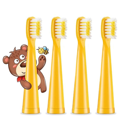 Vekkia Bear Kids Electric Toothbrush Replacement Heads - 7X More Plaque Removal, End-Rounded 3D Curved Soft Bristles, Comfortable & Efficient Clean Teeth, Perfect for Kid Small Mouth, Yelow (4 Pack)
