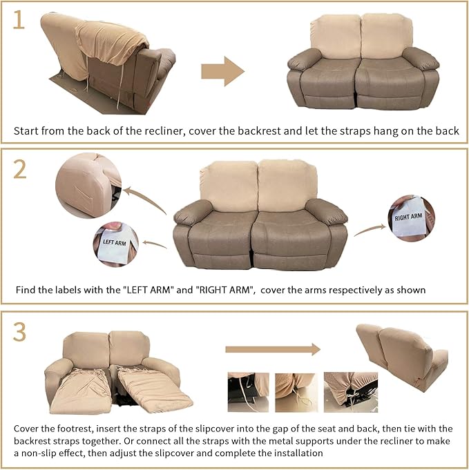 JIVINER 6-Piece Loveseat Recliner Slipcover Stretch Jacquard Recliner Sofa Cover 2 Seater Washable Reclining Couch Cover with Pocket Fitted Furniture Protector Cover (Loveseat Recliner, Army Green)