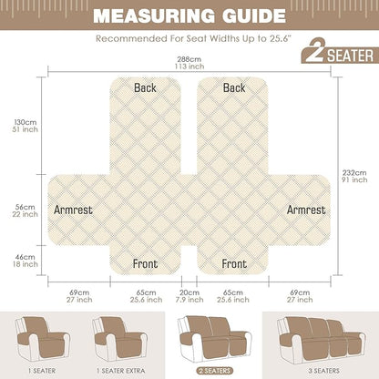 TAOCOCO Loveseat Recliner Cover Non-Slip Sofa Slipcover, Pet Cover for Loveseat Recliner with Elastic Straps, Washable Reclining Loveseat Cover Recliner Furniture Protector (2 Seater, Camel)