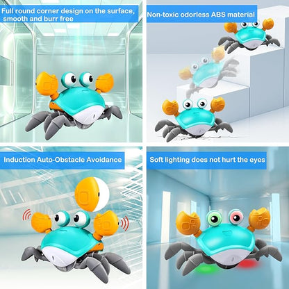 Plnmlls Crawling Crab Baby Toy,Tummy Time Toys,with Music and LED Light,Built-in Rechargeable Battery and Volume Can be Turned Off for 6-12 12-18 36 Months Walking Toddler Birthday Gift(Jade Green)