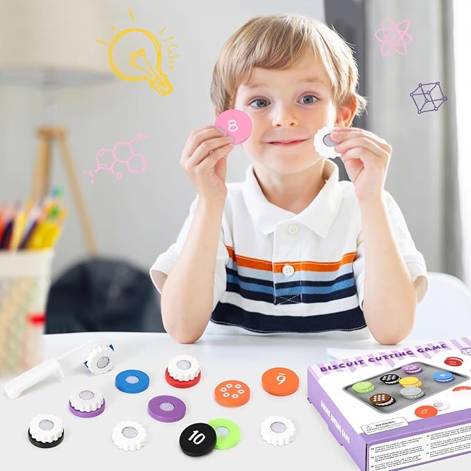 Upltowtme Wooden Cookie Play Food Set for Kids Number Counting and Matching Game Pretend Play Slice Biscuit Play Kitchen Accessories Age 3+ Montessori Learning Toy Food Game Birthday Gifts