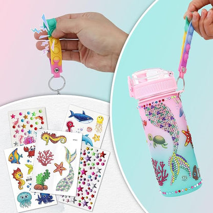 Gifts for Girls 4-12, Decorate Your Own Water Bottle Kits for Girls, Mermaid Diamond Crafts Painting Toys, Kids Water Bottle for School, Valentine's Day and Birthday Gifts Toys for Girls (Mermaid 2)