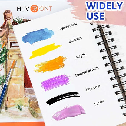 HTVRONT Watercolor Paper 9x12 Inch - 50 Sheets Watercolor Pad, 140 lb/300 GSM Cold Press Watercolor Paper Pad, Spiral Bound for Full Spread & Sturdy Use, Ideal for Wet & Dry Media