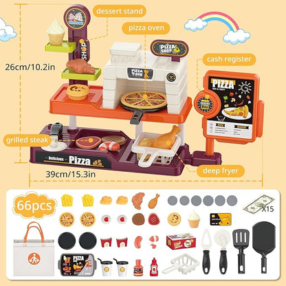 deAO Pretend Play Store Pizza Play Set for Kids, Realistic Pizza Pie Pretend Play Food,Slice and Serve Plastic Kitchen Cooking and Cutting Playset (Orange)
