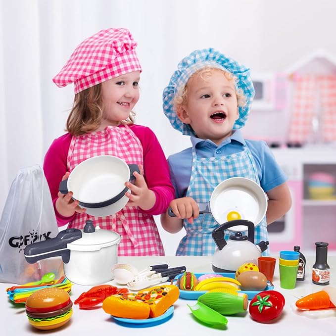 Kids Kitchen Toy Cookware with Play Food Toy Set,Kitchen Play Accessories with Pots and Pans,Cutting Food Toy Utensils,Play Dishes Learning Toys Gift for Toddlers Boys Girls(72 PCS)