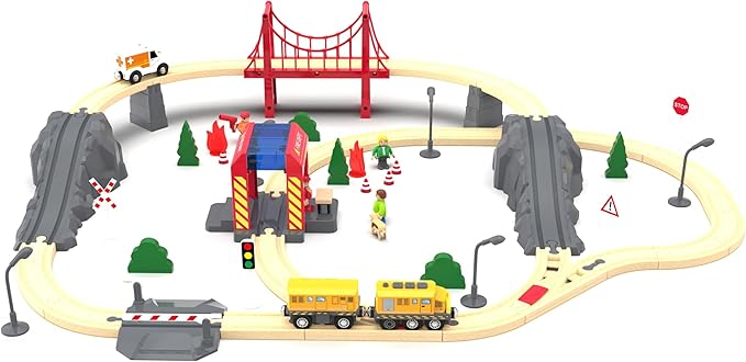 Battery Train Set for Wooden Tracks, Motorized Locomotive Train Toy for Kids, Electric Trains Accessories with Magnetic Trains Compatible with Thomas, Brio, Chuggington, Melissa & Doug