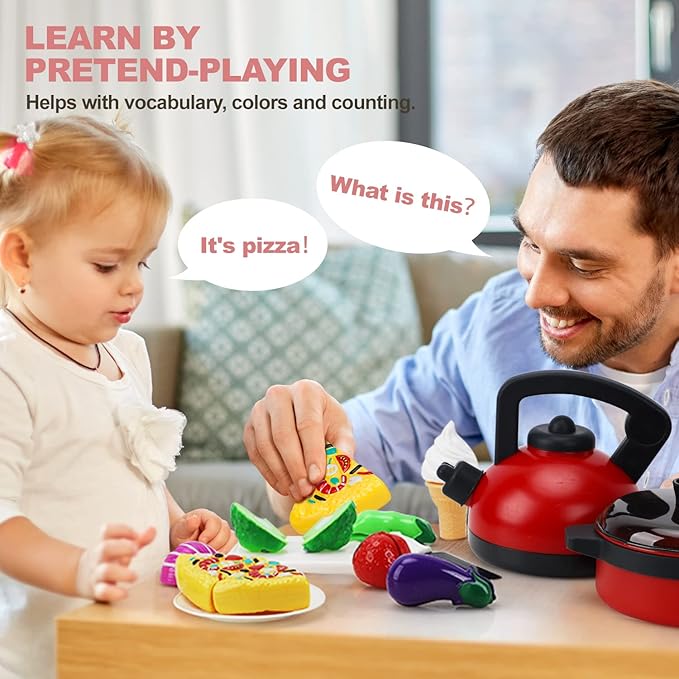STEAM Life Play Kitchen Accessories Toy Play Food 3 4 Year Old Girls Gifts - Toddler Kitchen Set for Kids Pots and Pans Kids Kitchen Playset Fake Play Kitchen Toys for Toddlers Gifts for Girls Boys