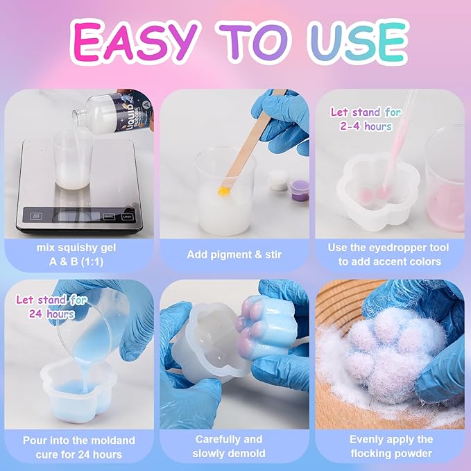 Ktdorns Fun 18oz Taba Squishy Kit with Mold & Flocking Powder - DIY Stress Relief Toy for Taba Squishy Paw and Sticky Lovers
