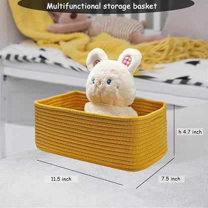COMFY-HOMI 11.5"x7.5"x4.7" Storage Baskets for Organizing | Cotton Rope Woven Basket | Toy Storage Bin Box | Basket for Shelves, Closet Organizer Bin, Decorative Closet Shelf, 1 Pack,yellow