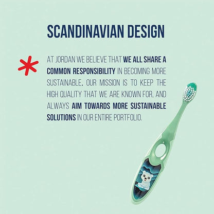 Jordan* Step 2 Kids Toothbrush, 3-5 Years, Soft Bristles, BPA Free (4 Pack) Blue & Green