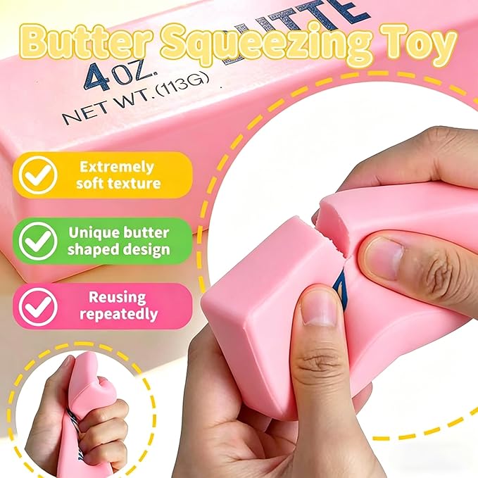 2026 Upgraded Slow Rebound Butter Squeeze Stress Balls, Soft Butter Stick Squishies Toy, Slow Rising Sensory Fidget Toy for Stress Relief & Calming（Pink）