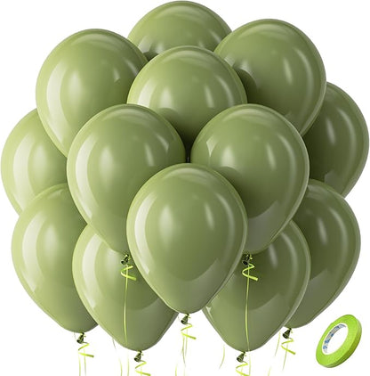 Bezente Sage Green Balloons Latex Party Balloons - 100 Pack 12 inch Round Helium Olive Green Balloons for St. Patrick's Day Woodland Birthday Bridal Shower Graduation Safari Jungle Party Decorations