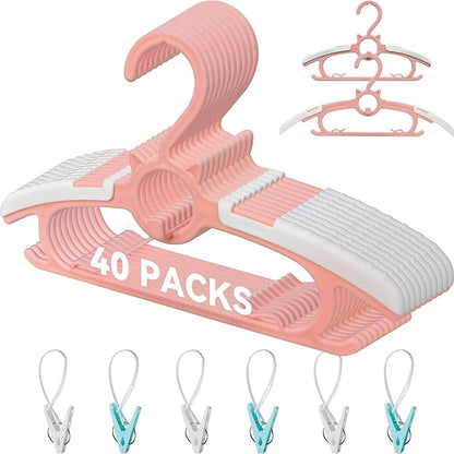 Baby Hangers for Nursery Closet, Infant Hangers Extendable and Non-Slip for Newborn Toddler Kids Clothes,11"-14.6" Adjustable Children Coat Pant Hanger for Girl and Boy Nursery Must Have (40pcs Pink)