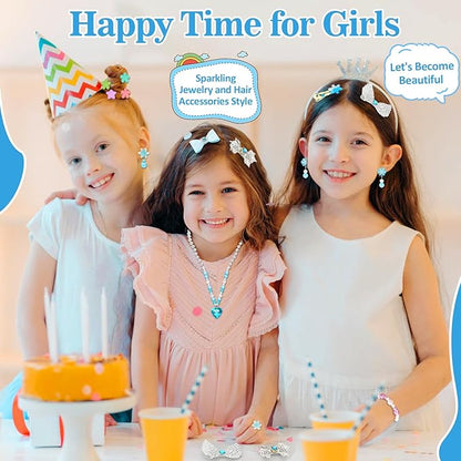 Kids Jewelry Toys for Girls, Toddler Dress Up Toy, Pretend Play Jewelry Set, Princess Jewelry with Snowflake Hair Clips & Hair Ties, for Girls Age 3 4 5 6 7 8 9 10