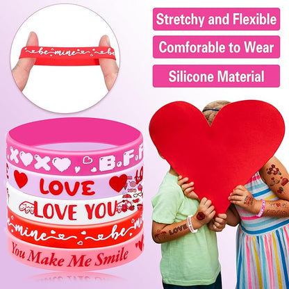 40Pcs Valentine's Day Bracelets with Temporary Tattoos Party Favors Kids for Women Men Girls Boys