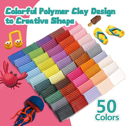 Polymer Clay Kit 50 Colors,Oven Bake Modeling Clay Kit,Creative Clay with 19 Clay Tools and 10 Kinds of Accessories,Non-Toxic,Safe Great Christmas Gift for Children Kids Adults Beginners