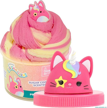 Original Squishmallows Sienna the Caticorn Premium Cloud Slime, Sugar Cookie-Scented, 8 oz., Storage Container with Figurine Topper, Rubber Charm, Goodie Bags Stuffers, Kids Party Favors, Sensory Toys