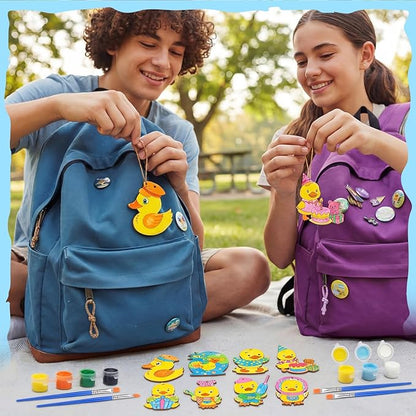 Saypacck 24 Pcs Duck Party Favors Wooden Painting Craft Kits Birthday Party Supplies with Organza Bag for Goodie Bags Fillers Adult Thank You Gifts