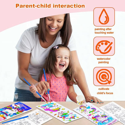 BAOXUE Water Color Paint Sets for Kids, Pocket Watercolor Painting coloring Book, Paint With Water Books for Kids Ages 4-8, Art Craft Set for Girls Boys Drawing with Brush