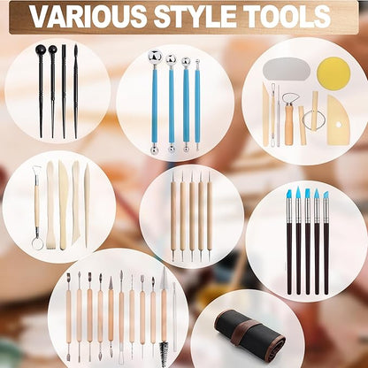 LINPHCEY 43Pcs Clay Sculpting Tools Set Perfect for Polymer Air Dry Modeling Clay Beginners & Professionals Ideal for DIY Pottery & Ceramics Tools for Clay Sculpey Sculpting & Crafting