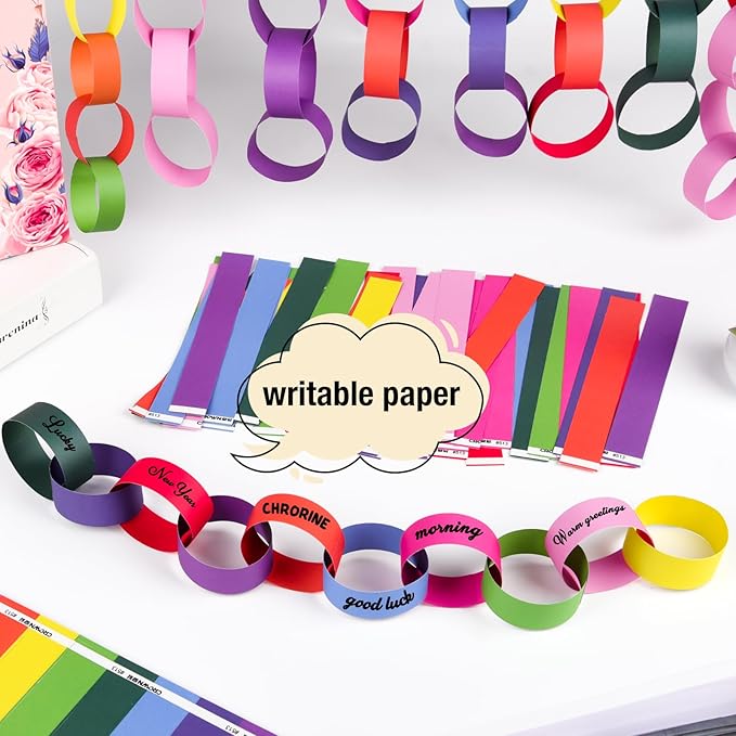 CHRORINE 600Pcs Colorful Paper Chains Strips for Birthday Party Decorations DIY Crafts Supplies (Rainbow, 1 x 7.08 inches)